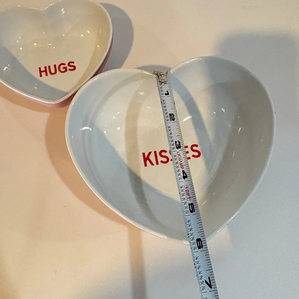 Celebrate It Valentine Heart Bowls Set of 2 Hugs Kisses Pink White Ceramic New